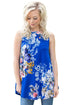Sexy Royal Blue Floral Print High Neck Tank Top